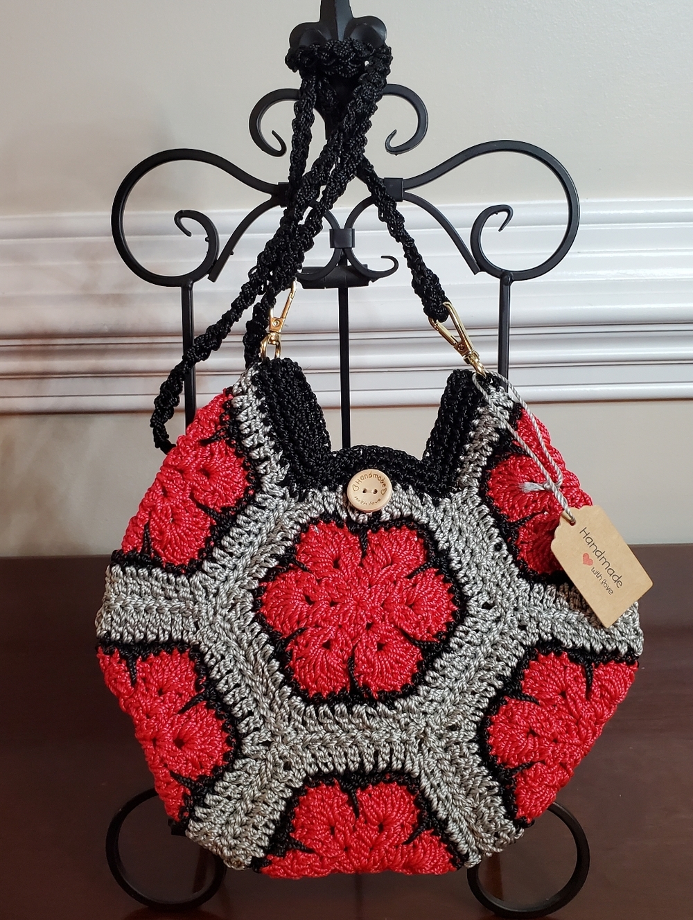 Handmade Crochet Granny Square Flower Hexagon Purse